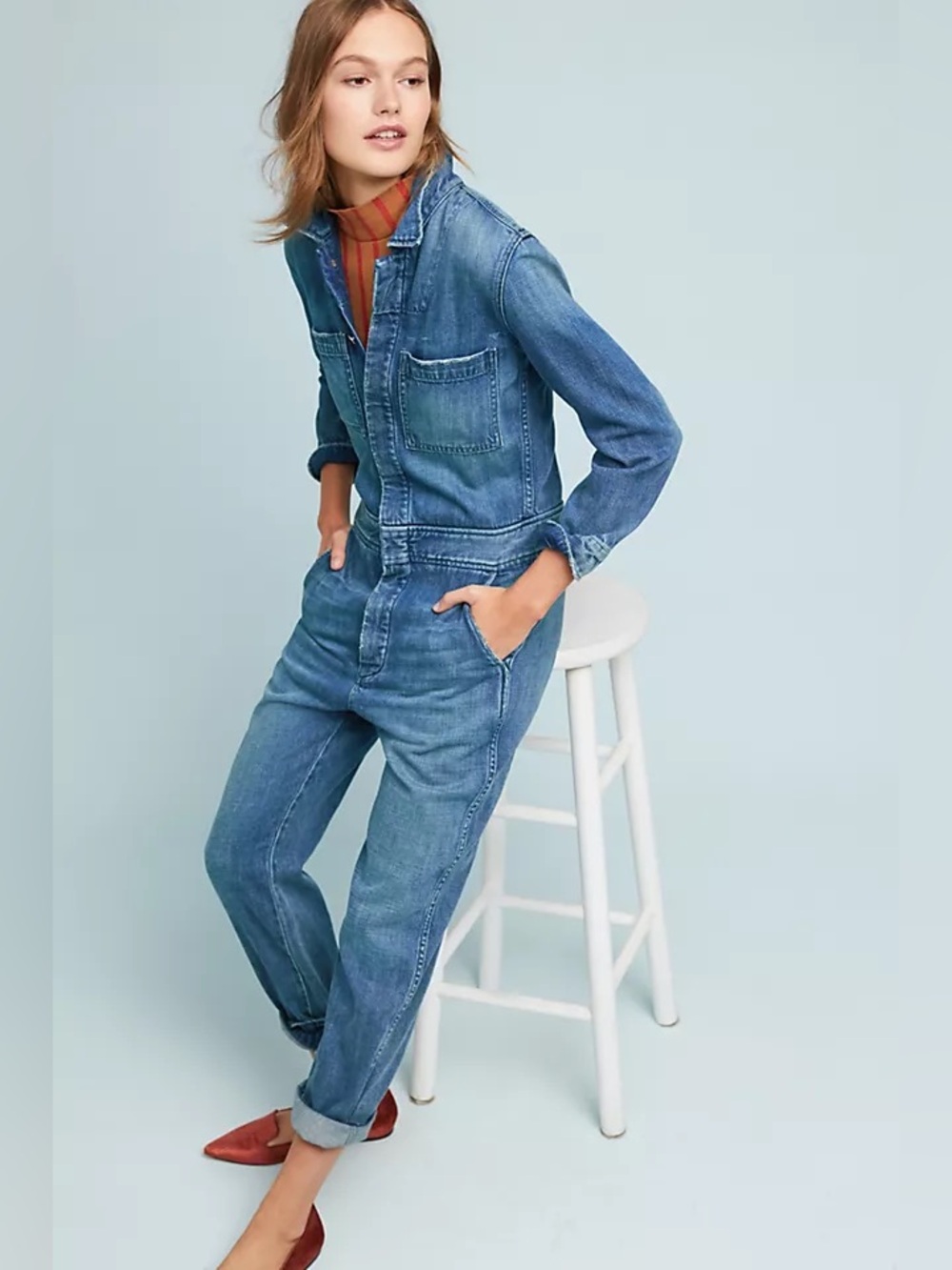 Amo Anthropologie Designer Utility Denim Jumpsuit Size Medium